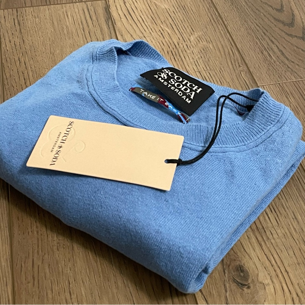 NEW Scotch & Soda Linen-Blend Regular Fit Crewneck Pullover in‎ Lake Blue - Picture 10 of 14